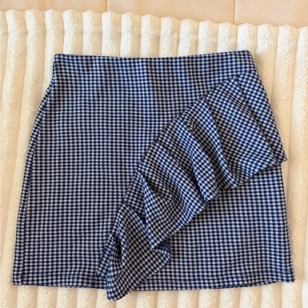 Topshop Navy Checkered Mini Skirt - Picture 1 of 4